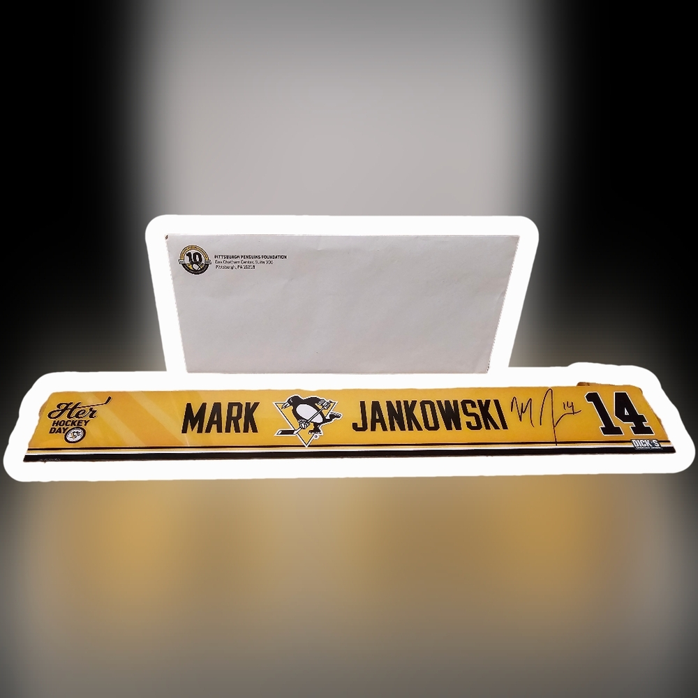 Autographed Authentic NHL Mark Jankowski Dressing Room Nameplate